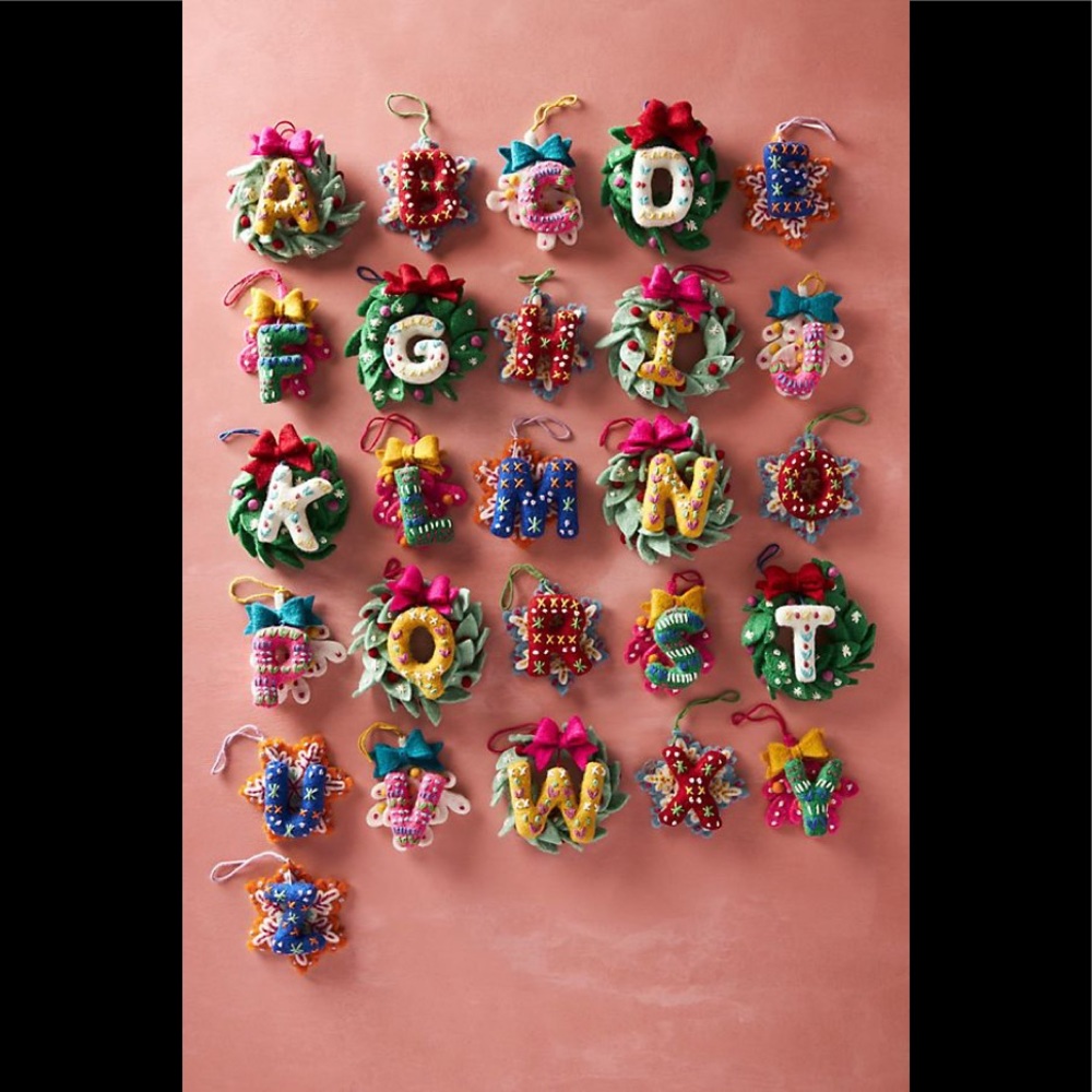 Anthropologie Deck The Halls Monogram Ornament “M”